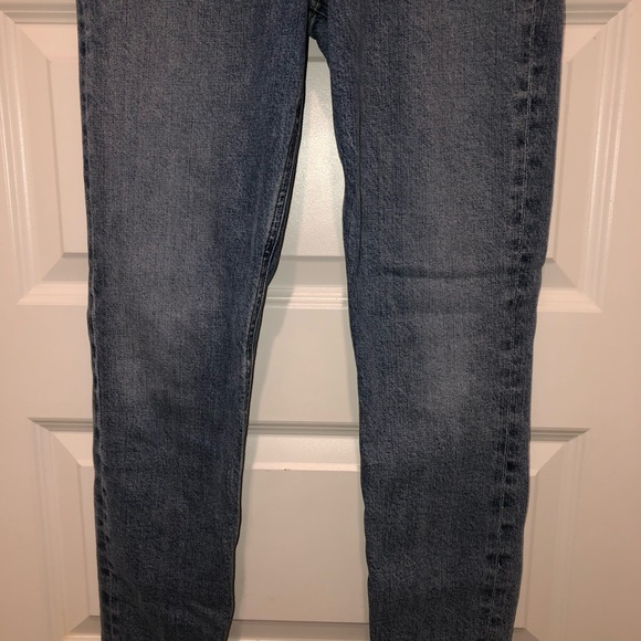 Agolde Blue Denim Nico High Rise Skinny Jeans Raw Distressed Hem sz 27 - Picture 5 of 9